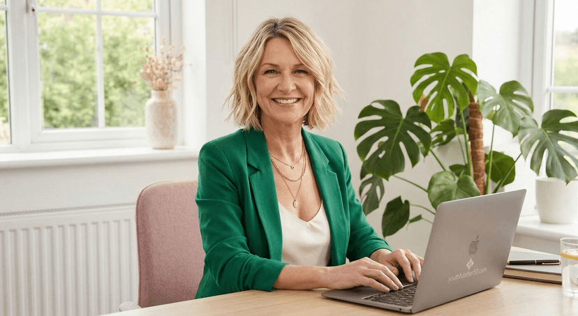 Sara, licensed esthetician and wellness coach, creating skincare content for women over 50