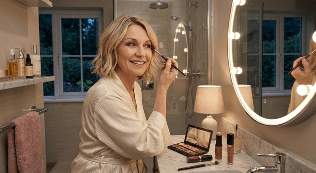 Sara applying skincare products during her evening routine